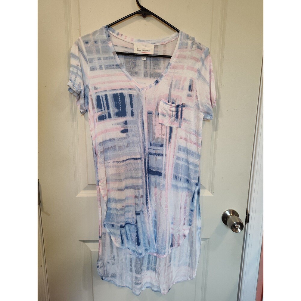 Women's Two by Vince Camuto Short Sleeve Lightweight Tunic Small White Blue